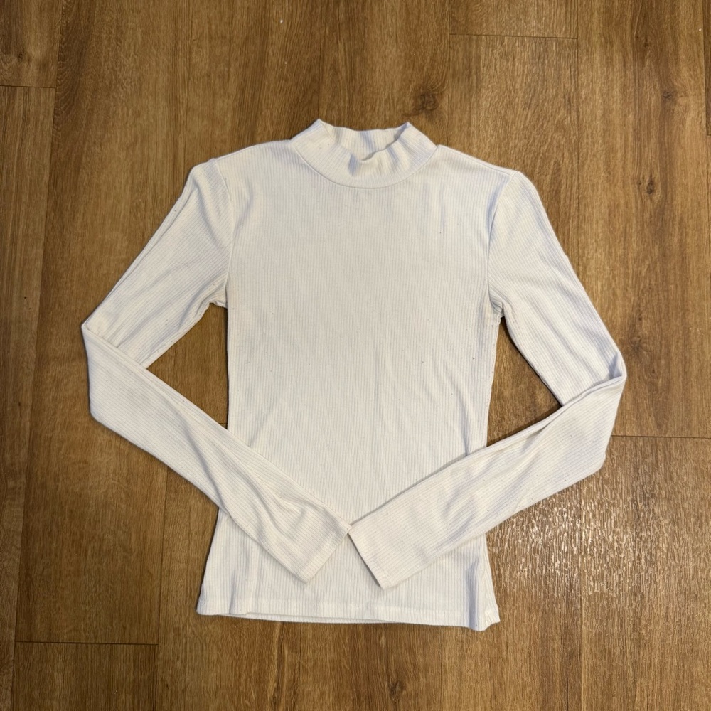Aeropostale Women's Light Blue Ribbed Long Sleeve Top